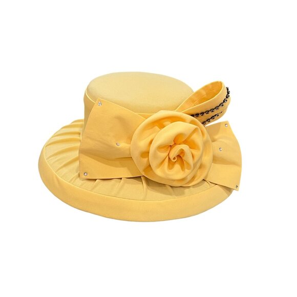 Harmony Womens Yellow Wide Brim Hat With Flower & Rhinestone Accents main image 6